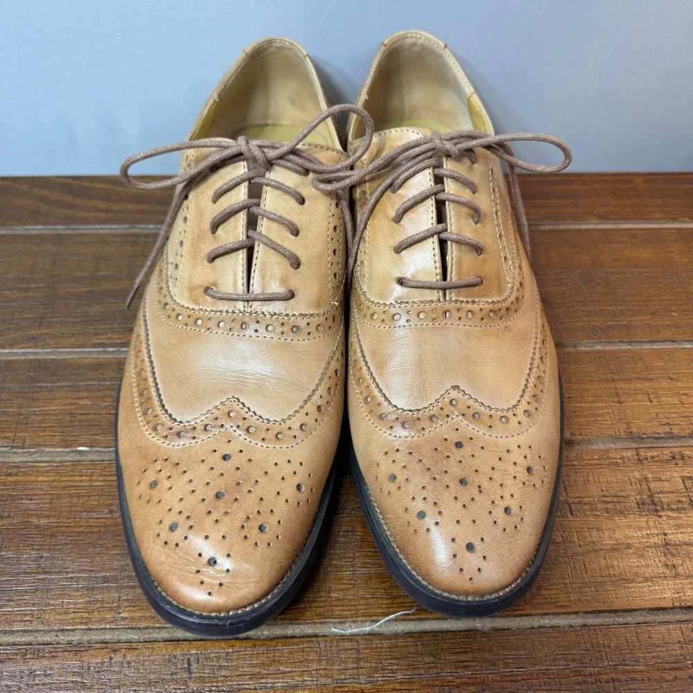 DRSG Tan‎ Leather Wingtip Brogue Oxford Dress Shoes Men's 9.5 US Business Preppy